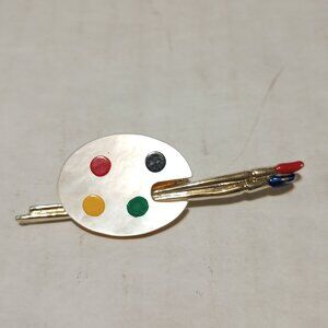 Vintage Mother of Pearl Artist Paint Pallet Brooch/Pin